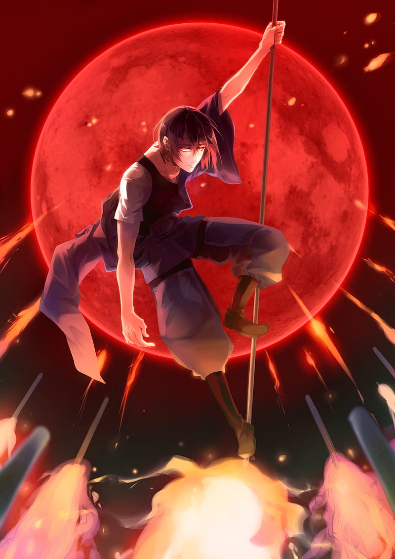 Anime Character In Front Of Moon